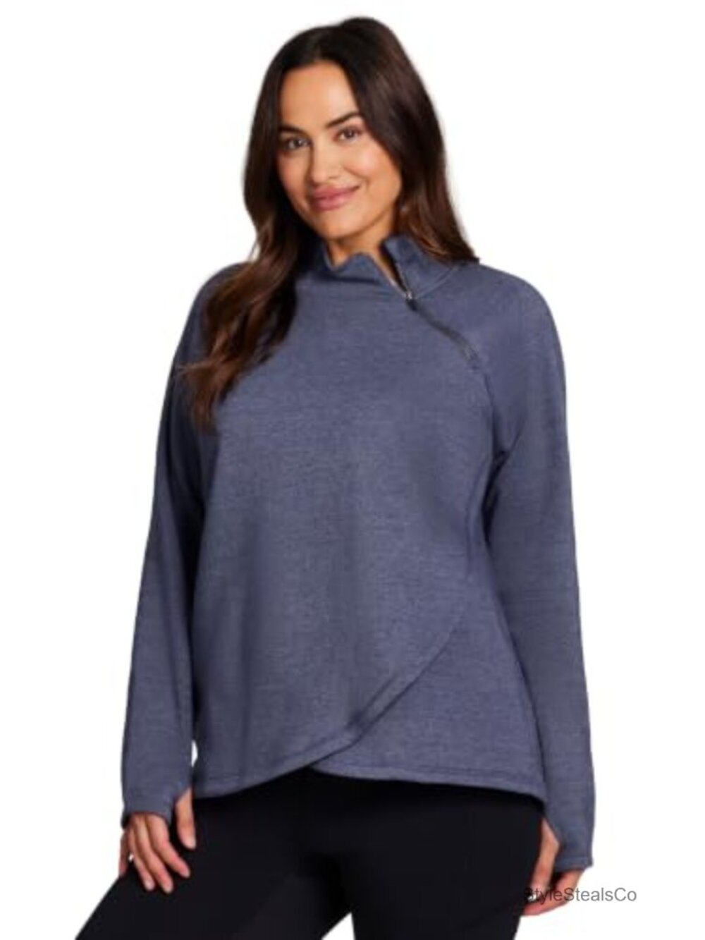 Plus Size Fleece Pullover Sweatshirt with Mock Neck & Pockets